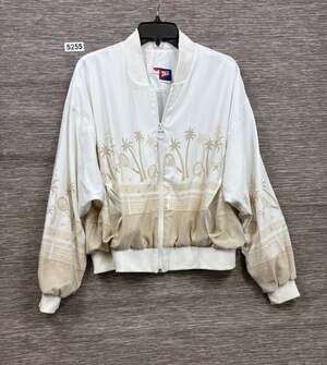 Tail Jacket Womens Size L White Tennis Print Full Zip Bomber Elastic Hem Graphic